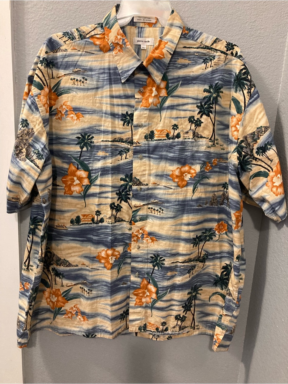 Pierre Cardin Hawaiian Shirt Men's 3XL Short Sleeve Button Up Cotton Vintage